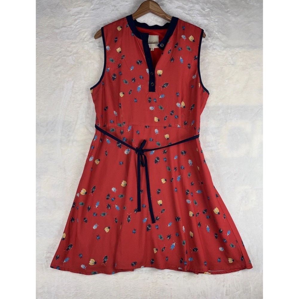 VTG ModCloth Field Questions Beetle Novelty Print Dress XL Retro Cottagecore Y2K
